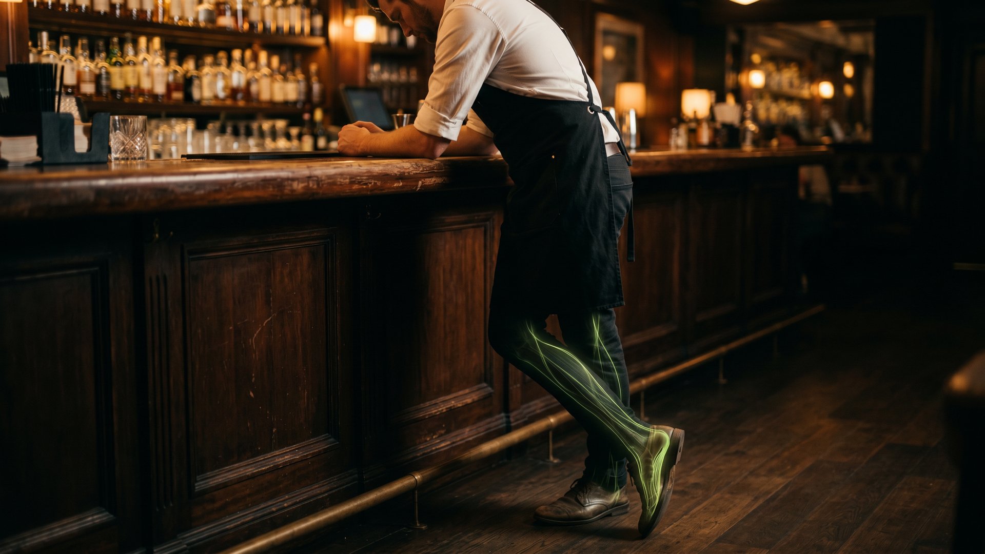 Hospitality staff on their feet — plantar fascia and Superficial Back Line load
